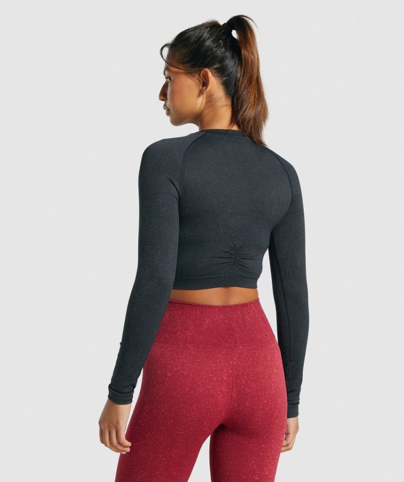 Women's Gymshark Adapt Fleck Seamless Long Sleeve Cropped Tops Black | CA N3D510